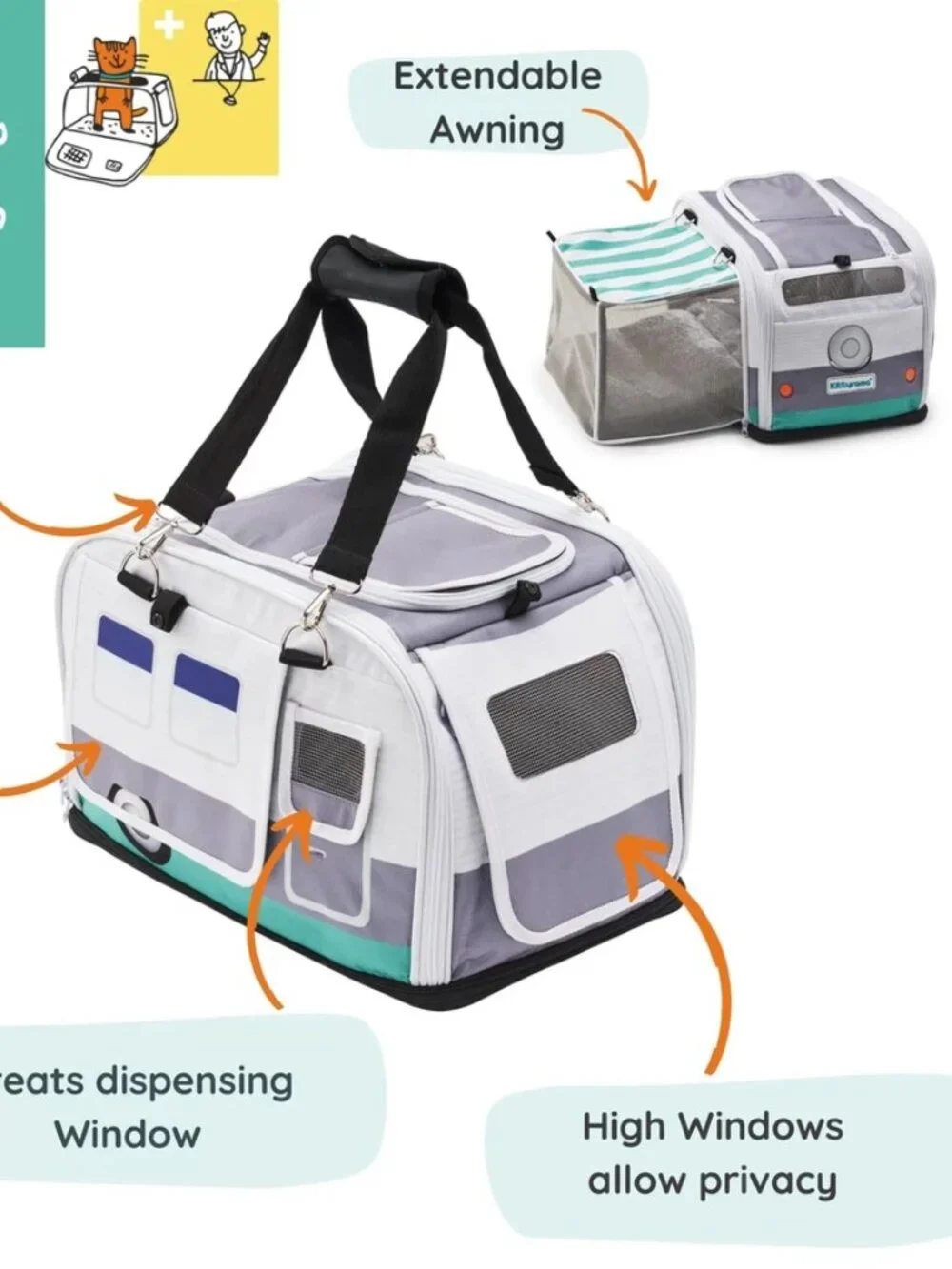 Kittyrama Hideaway Cat Camper Carrier Expandable Travel House Portable Pet Home